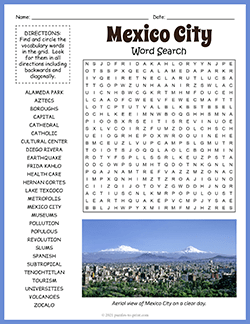 Free printable Mexico City Word Search puzzle worksheet