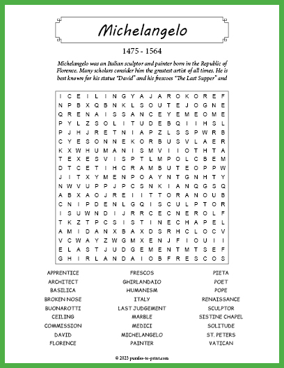 Michelangelo Word Search