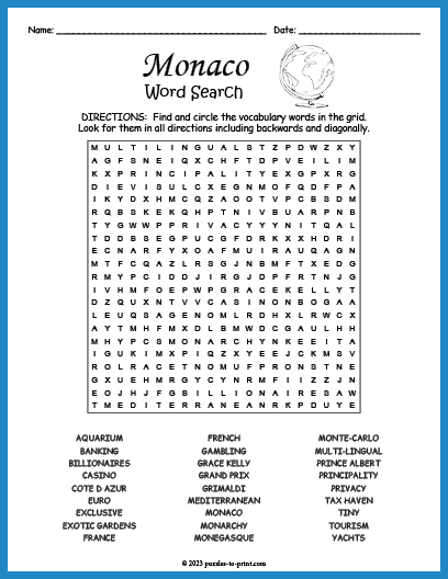 Monaco Word Search