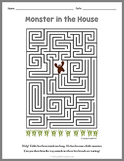 Free printable Monster in the House puzzle worksheet