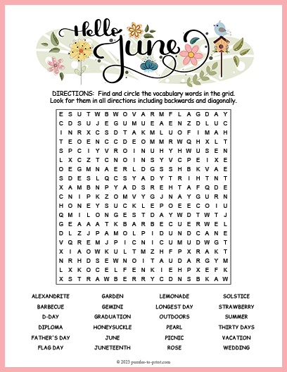 June Word Search Images