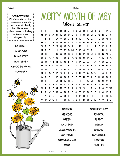 Month of May Word Search