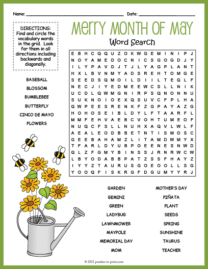 Month Of May Word Search