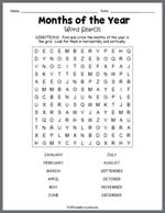 Months of the Year Word Search Thumbnail