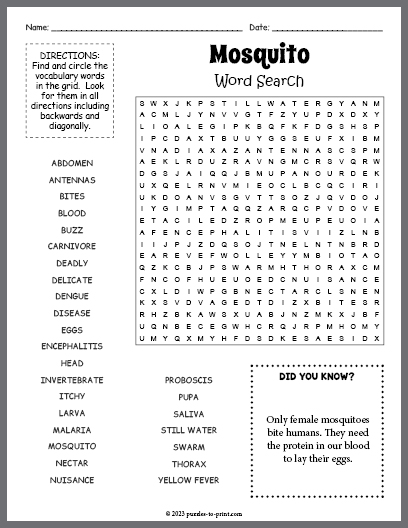 Mosquito Word Search