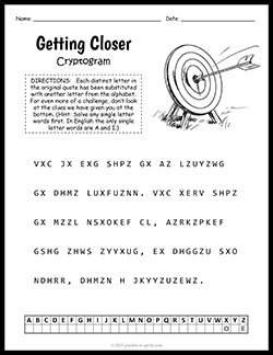 Free printable Motivational Progress Cryptogram puzzle worksheet