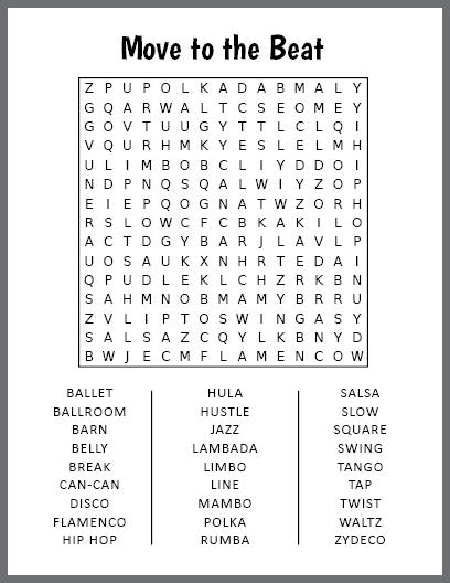 Move to the Beat Word Search