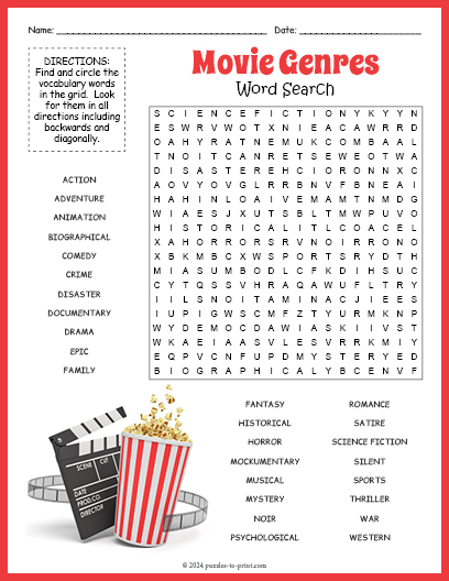 Movie Genres Word Search