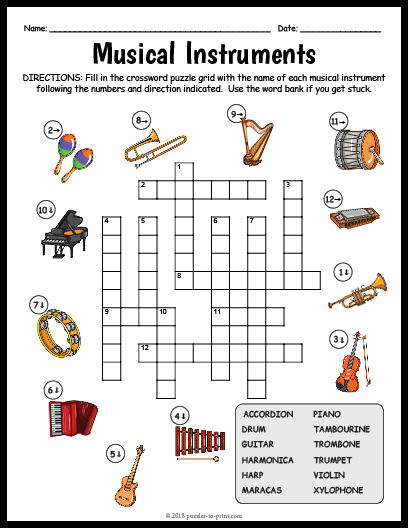 Free Printable Music Crossword Puzzles