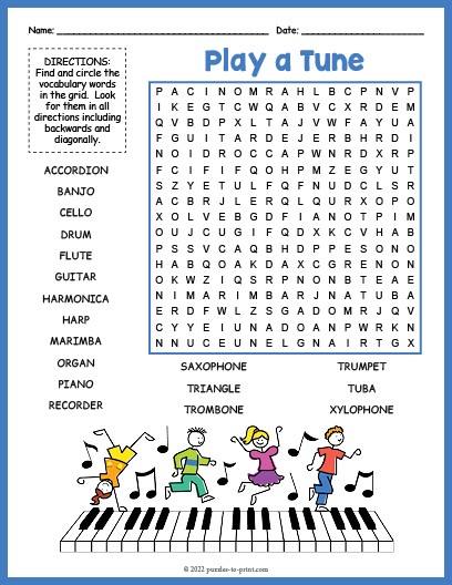 Musical Instruments Word Search