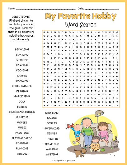 My Favorite Hobby Word Search