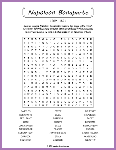 Napoleon Bonaparte Word Search