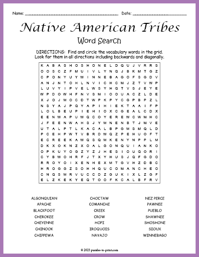 Native American Tribes Word Search