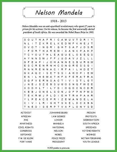 Nelson Mandela Word Search