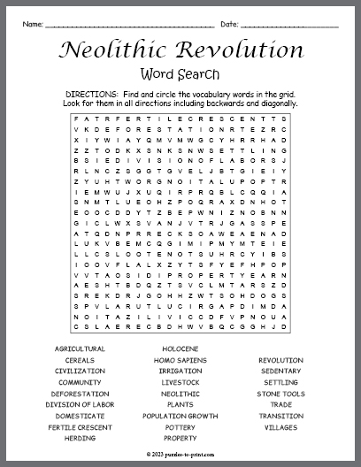 Neolithic Revolution Word Search
