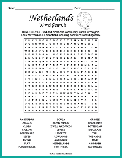 Netherlands Word Search