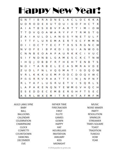 New Year S Day Word Search