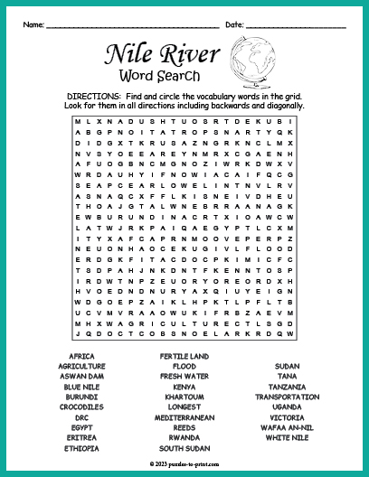 Nile River Word Search