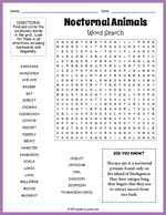 Nocturnal Animals Word Search Thumbnail