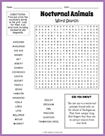 Nocturnal Animals Word Search thumbnail
