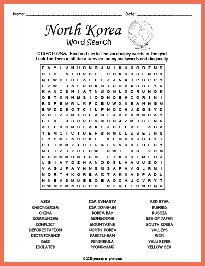 North Korea Word Search