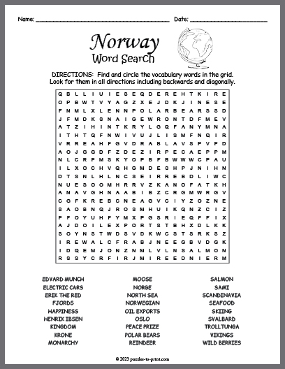 Norway Word Search