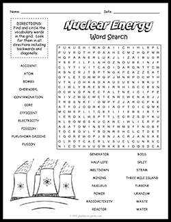 Free printable Nuclear Energy Word Search puzzle worksheet