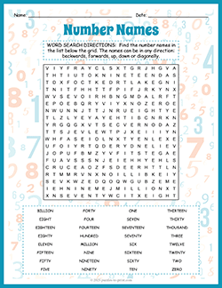 Free printable Number Word Search puzzle worksheet
