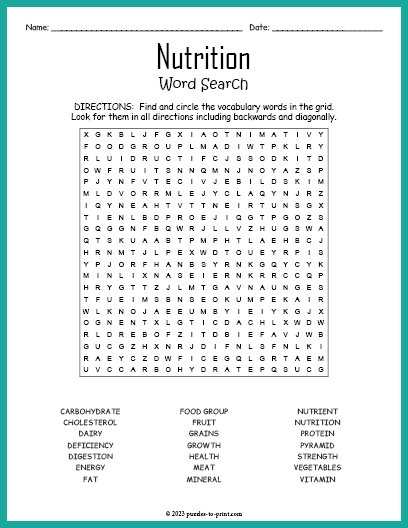 Nutrition Word Search