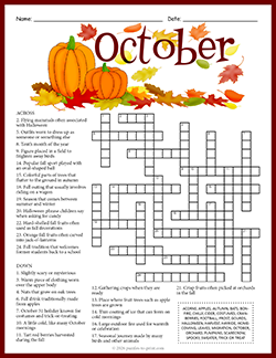 Free Printable October Crossword Puzzle Worksheet