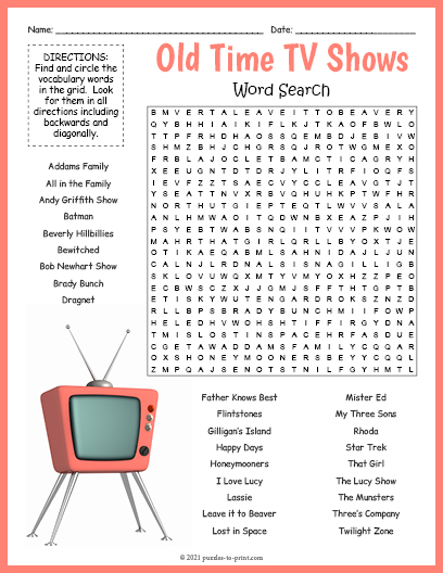 Old Time Tv Shows Word Search