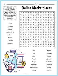 Free printable Online Marketplaces Word Search puzzle worksheet