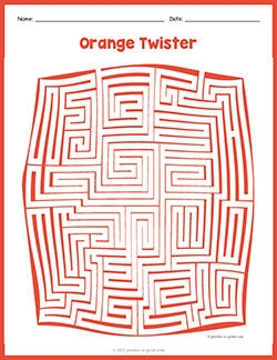 Free printable Orange Twister Maze puzzle worksheet