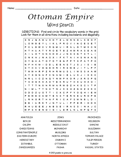 Ottoman Empire Word Search