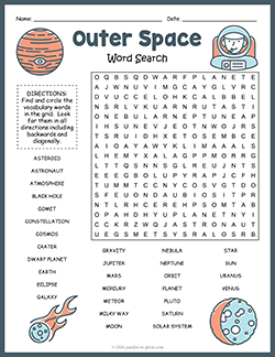 Free Printable Outer Space Word Search Puzzle Worksheet