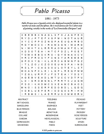 Pablo Picasso Word Search