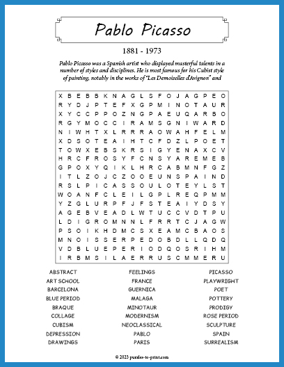 Pablo Picasso Word Search