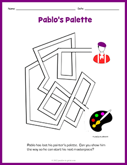 Free printable Pablos's Palette puzzle worksheet