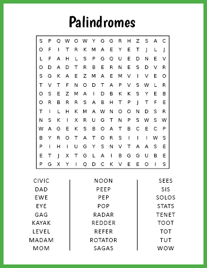 Palindromes Word Search