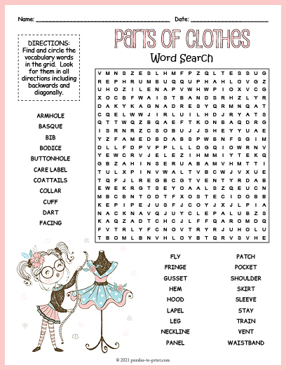 Parts of Clothes Word Search