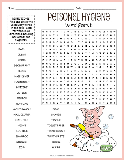 Personal Hygiene Word Search
