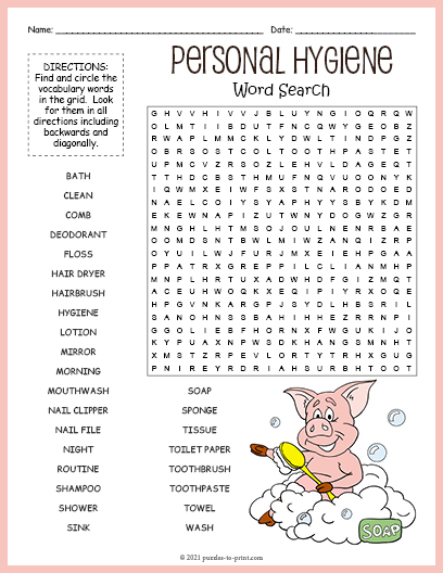 personal hygiene word search