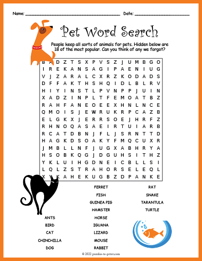 Pet Word Search Word Search