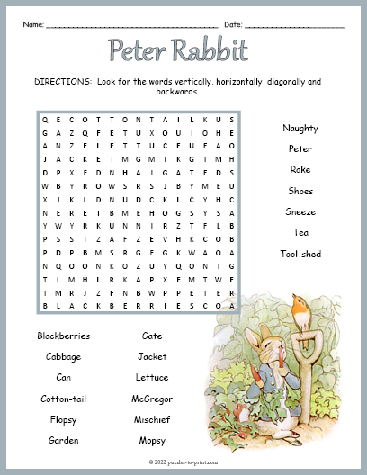 Peter Rabbit Word Search