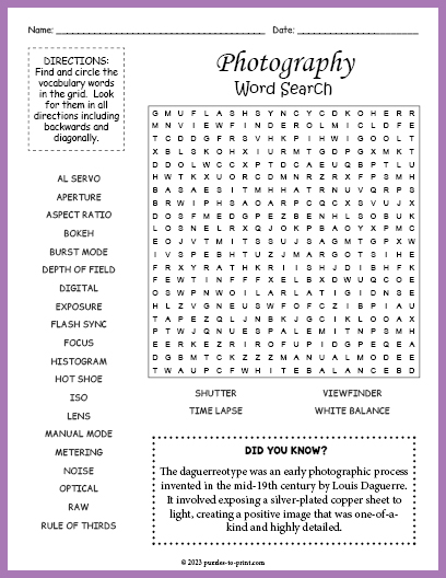 Photography Word Search