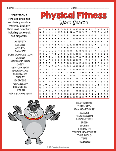 physical fitness word search puzzle