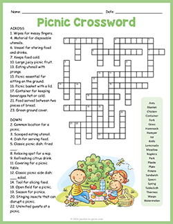 Free printable Picnic Crossword puzzle worksheet