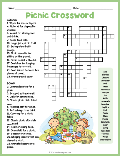 Picnic Crossword Word Search