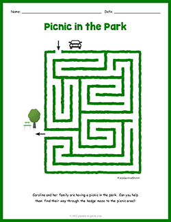 Free printable Picnic in the Park puzzle worksheet