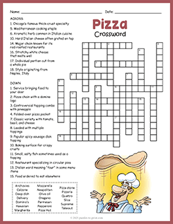 Free printable Pizza Crossword puzzle worksheet